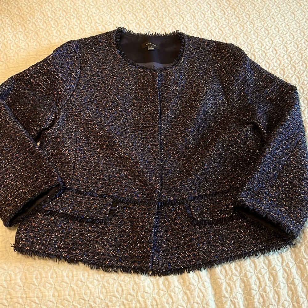 Classic Ann Taylor boucle suit jacket sz 16, navy, gold sparkle, mauve, black,